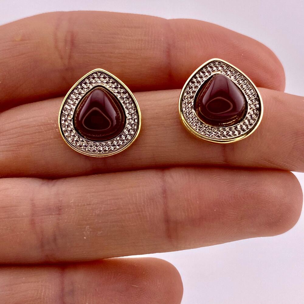 Red Agate Stud 18k Gold Plated Earrings